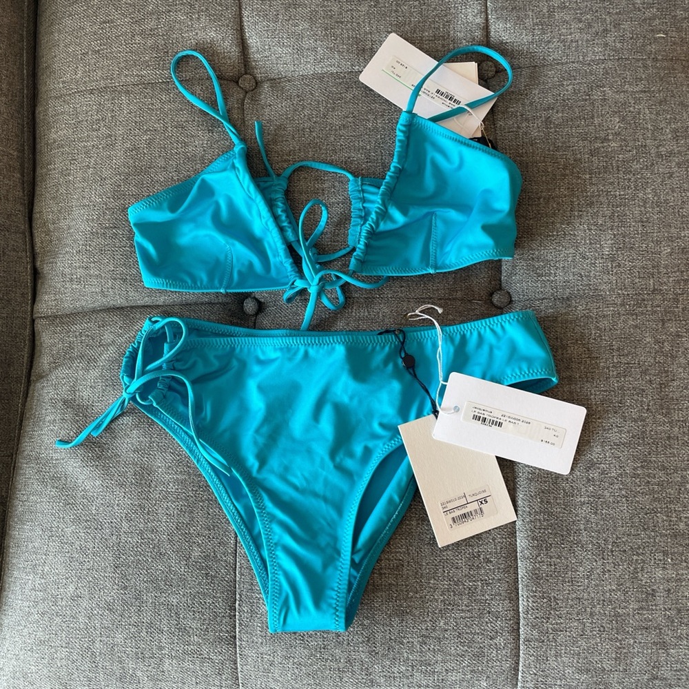JACQUEMUS Le Bas Tropea Tie Front Cut Out Two Piece Bikini - Turquoise XS NWT